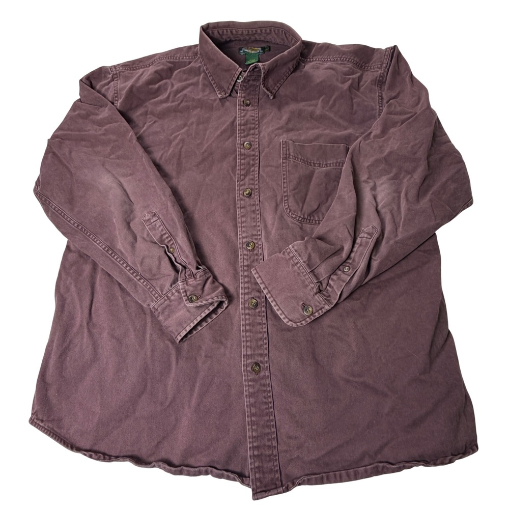 Cabelas Button Down Shirt Mens Large Plum Burgundy Cotton Twill Outdoor Gear